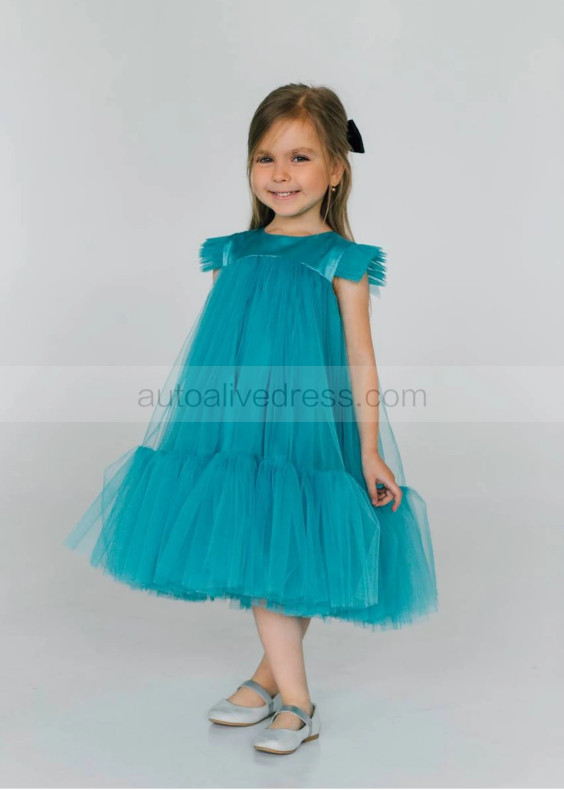 Turquoise Tulle Empire Waist Flower Girl Dress